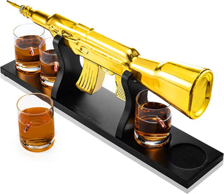 AK Gold Whiskey Decanter Set With 4 Bullet Whiskey Glasses