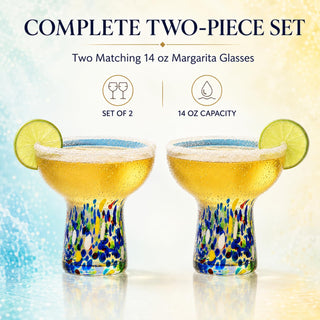 Mexican Hand Blown Glass Set Of 4 Margarita Confetti Bottom Rock Glasses 12 Oz By Me