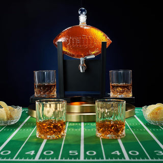Football Gifts For Men Dad Decanter With Mahogany Holder Field Goal Holder 4 Glasses