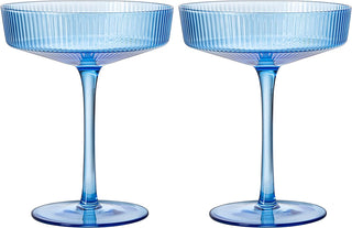Set Of 2 Ripple Ribbed Cocktail Coupe Colored Glasses By Prosecco Mimosa Sparkling W
