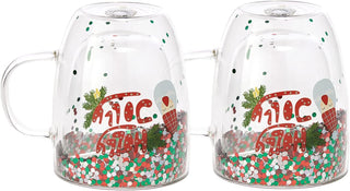 Set Of 2 Holly Jolly Christmas Design Tumbler Mugs Confetti Filled 9 5 Oz Decorated Christmas Glass