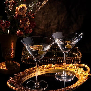 Crystal Martini Glass Set Of 2 10OZ Classic Luxury Cocktail With Bar Spoon Olive Picks Premium Hand