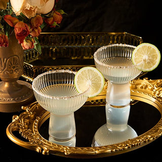 Ribbed Stemless Margarita Glasses With Gold Rim Set Of 2 Hand Blown Luxury Coupe Cocktail Martini Ch