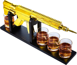 Ar15 Gold Whiskey Decanter Set With 4 Bullet Whiskey Glasses Gift For Fathers Uncles