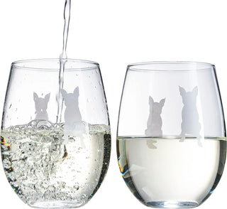 Boston Terrior Stemless Wine Glasses Set Of 2 By Dog Lover Glass Gifts For Mom Dad S