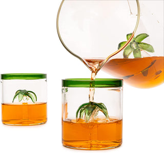 Palm Tree Pitcher Mexican Glassware Set With 4 Green Rim Palm Tree Glasses 9OZ By El