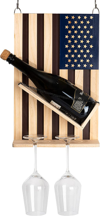 American Flag Wine Bottle Wall Rack Holder With 2 Wine Glasses By Patriotic Centerpi