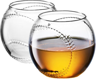 Baseball Round Whiskey Glasses | 10oz Whiskey Glass Set of 2