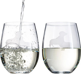 Daschund Stemless Wine Glasses Set Of 2 By Dog Lover Glass Gifts For Mom Dad Sisters