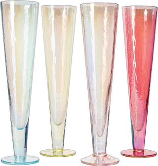 Tall V Shaped Multicolor Beautiful Champagne Flutes 10 Stemmed Set Of 4 10 5 Oz Irid