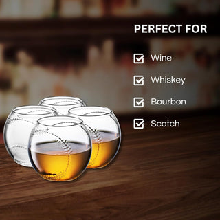 Baseball Round Whiskey Glasses 10OZ Whiskey Glass Set Of 4