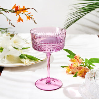 Art Deco Colored Crystal Coupe Glass Set Of 6 Large 9 6OZ Stemmed Glassware