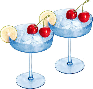 Set Of 2 Ripple Ribbed Cocktail Coupe Colored Glasses By Prosecco Mimosa Sparkling W