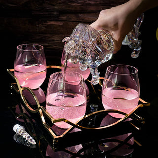 Iridescent Unicorn Wine Whiskey Decanter Set 750ML With 4 Pink Sparkle Glasses For Wine Whiskey Scot