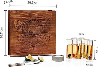Tequila Shot Glass Salt Gift Set For Men Women Six Agave Shot Glasses Knife For Limes One Skull Coas