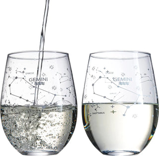Set Of 2 Zodiac Sign Wine Glasses With 2 Wooden Coasters By Astrology Drinking Glass