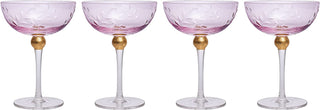 Pallo Tinted Pink Glass Crystal Champagne Saucers 9OZ Set Of 4 By Prosecco Flower De