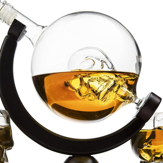 Skull Decanter Set With 2 Skull Shot Glasses By And Beautiful Wooden Base By Use Sku