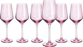 Set Of 6 Pink Colored Wine Glasses 12 Oz Hand Blown Italian Style Crystal Bordeaux Wine Glasses Prem