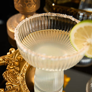 Ribbed Stemless Margarita Glasses With Gold Rim Set Of 4 Hand Blown Luxury Coupe Cocktail Martini Ch