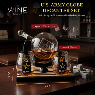 U.S. Army Globe Whiskey Decanter Set with 4 Liquor Glasses
