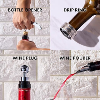 Painted Stemmless Wine Glass Box Set Opener Stopper Drip Ring Wine Pourer 2 Glasses