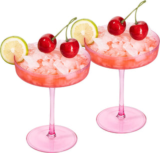 Set Of 2 Ripple Ribbed Cocktail Coupe Colored Glasses By Prosecco Mimosa Sparkling W