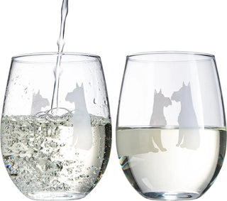 Schnauzer Stemless Wine Glasses Set Of 2 By Dog Lover Glass Gifts For Mom Dad Sister