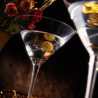 Crystal Martini Glass Set Of 2 10OZ Classic Luxury Cocktail With Bar Spoon Olive Picks Premium Hand