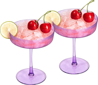 Set Of 2 Ripple Ribbed Cocktail Coupe Colored Glasses By Prosecco Mimosa Sparkling W