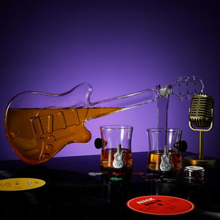 Electric Guitar Whiskey Wine Decanter With 2 Pick Whiskey Glasses Acrylic Stand Case 34 Oz Glass 16