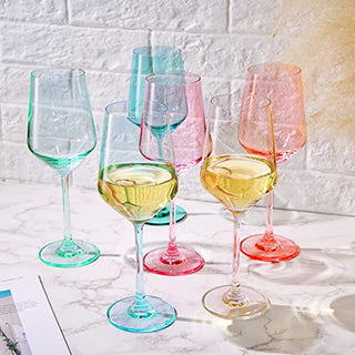 Colored Crystal Wine Glass Set Of 6 Gift For Mothers Day Her Wife Mom Friend Large 12 Oz Glasses Uni