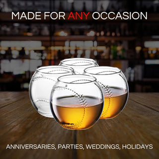 Baseball Round Whiskey Glasses 10OZ Whiskey Glass Set Of 4