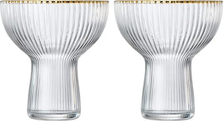Ribbed Stemless Margarita Glasses With Gold Rim Set Of 2 Hand Blown Luxury Coupe Cocktail Martini Ch