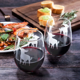 Chihuahua Stemless Wine Glasses Set Of 2 By Dog Lover Glass Gifts For Mom Dad Sister