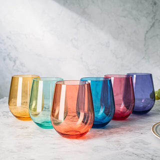 Unbreakable Colored Stemless Wine Glasses Italian Style Shape Shatterproof Tritan Bpa Free Plast
