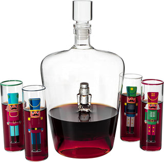 Nutcracker Glasses Set Of 5 Nutcrackers Theme Decanter Shot Glass Wine Spirits 40OZ Bottle 2OZ Chris