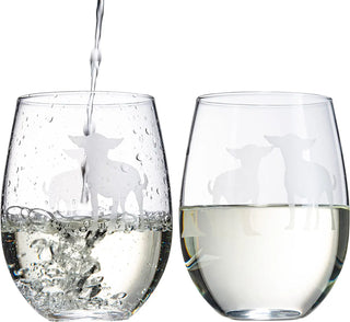 Chihuahua Stemless Wine Glasses Set Of 2 By Dog Lover Glass Gifts For Mom Dad Sister