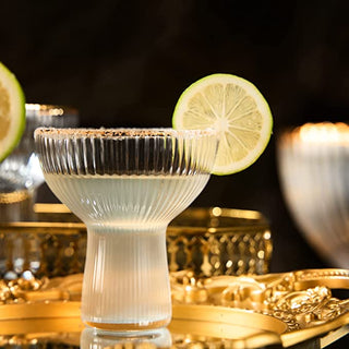 Ribbed Stemless Margarita Glasses With Gold Rim Set Of 4 Hand Blown Luxury Coupe Cocktail Martini Ch