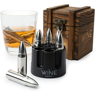 Whiskey Stones Bullets Stainless Steel With Wooden Gift Box 1 75in Bullet Chillers Set Of 6 Inside R