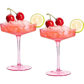 Set Of 2 Ripple Ribbed Cocktail Coupe Colored Glasses By Prosecco Mimosa Sparkling W