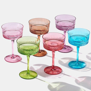Art Deco Colored Crystal Coupe Glass Set Of 6 Large 9 6OZ Stemmed Glassware