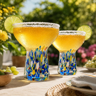 Mexican Hand Blown Glass Set Of 4 Margarita Confetti Bottom Rock Glasses 12 Oz By Me