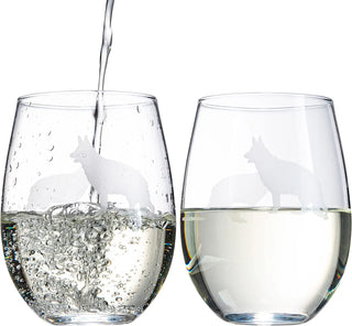 German Shepherd Stemless Wine Glasses Set Of 2 By Dog Lover Glass Gifts For Mom Dad