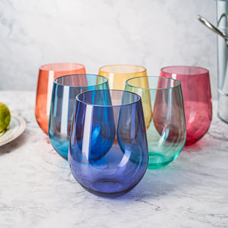 Unbreakable Colored Stemless Wine Glasses Italian Style Shape Shatterproof Tritan Bpa Free Plast