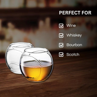 Baseball Round Whiskey Glasses | 10oz Whiskey Glass Set of 2