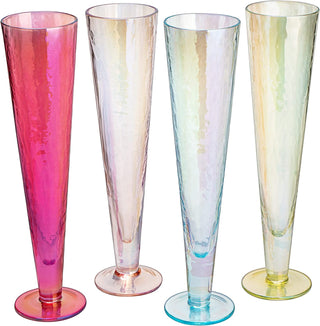 Tall V Shaped Multicolor Beautiful Champagne Flutes 10 Stemmed Set Of 4 10 5 Oz Irid