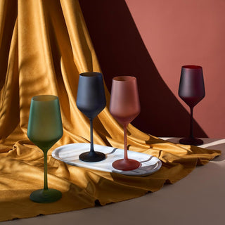 Frosted Colored Crystal Wine Glass Set Of 4 Italian Style Tall Drinkware