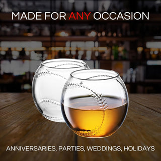 Baseball Round Whiskey Glasses | 10oz Whiskey Glass Set of 2