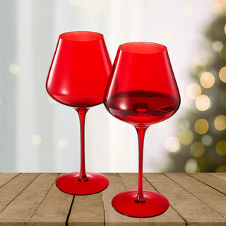 Crystal Christmas Holiday Red Colored Crystal Wine Glass Set Of 2 Gift For Hosting Her Wife Mom Frie